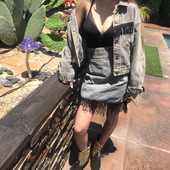 Vintage Dresses & Skirts - Vintage denim jacket and skirt set